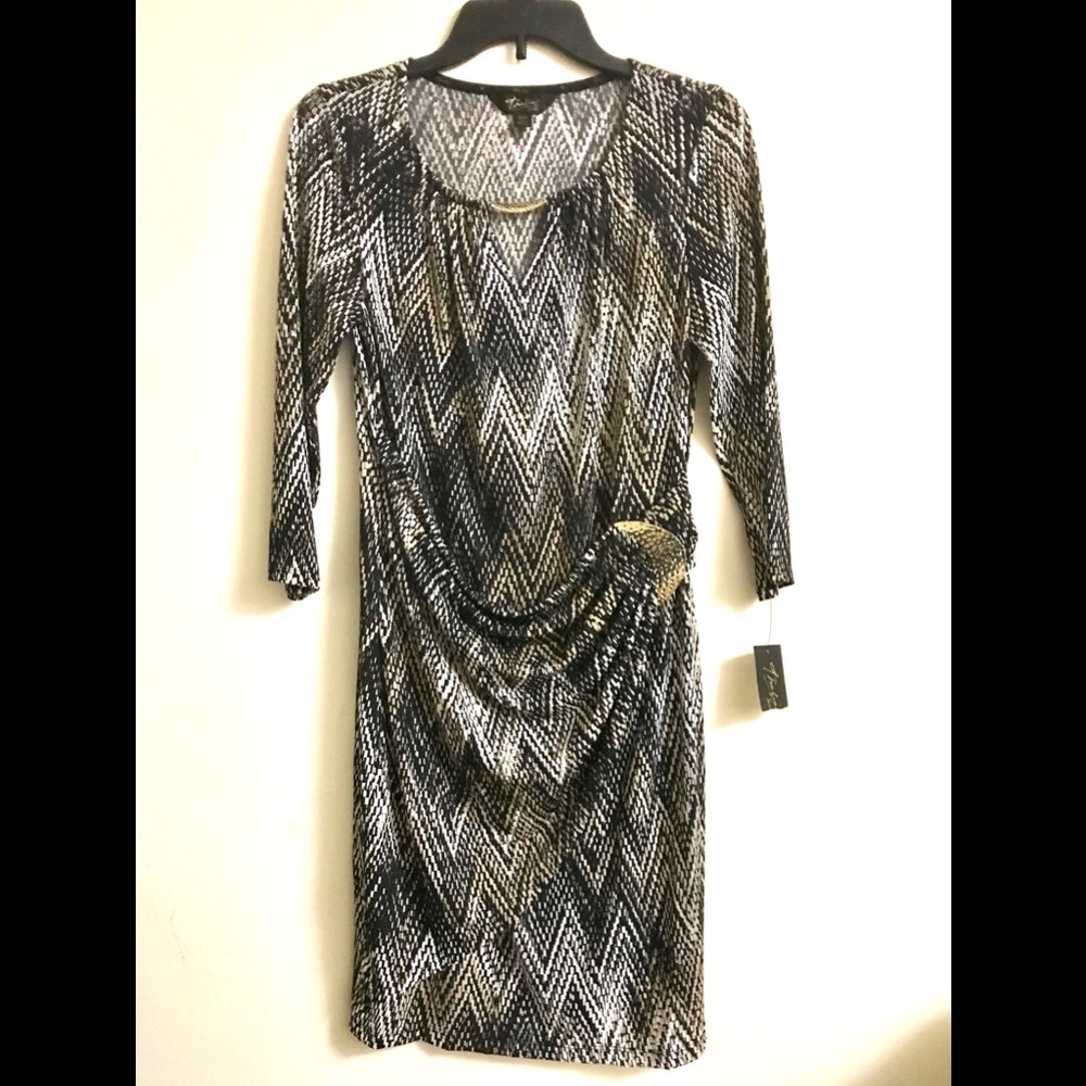 Macys Thalia Sodi Black & White Front Drape Dress